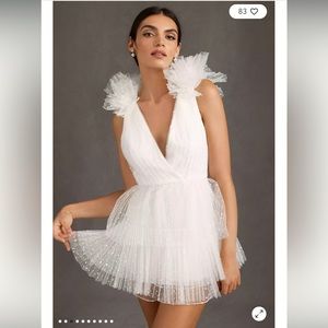 ML Monique Lhuillier White Perrie Tiered Ruffle Mini Dress size 6